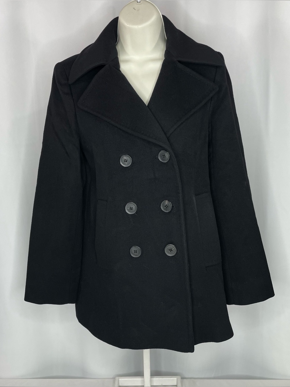Fleurette Loro Piana 100% Wool Black Double Breasted Peacoat Size 4
